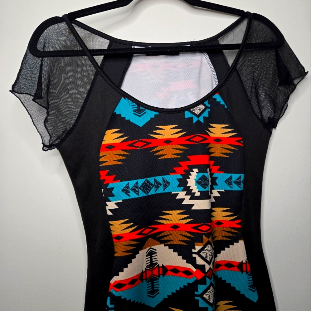 Small - Black - Tribal multicolor dress